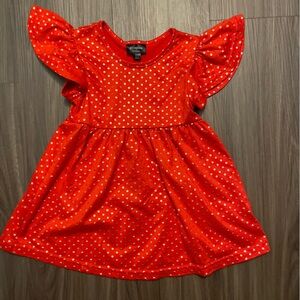 Picapino Baby Girl Red Polka Dot Dress with Flutter Sleeves size 24M